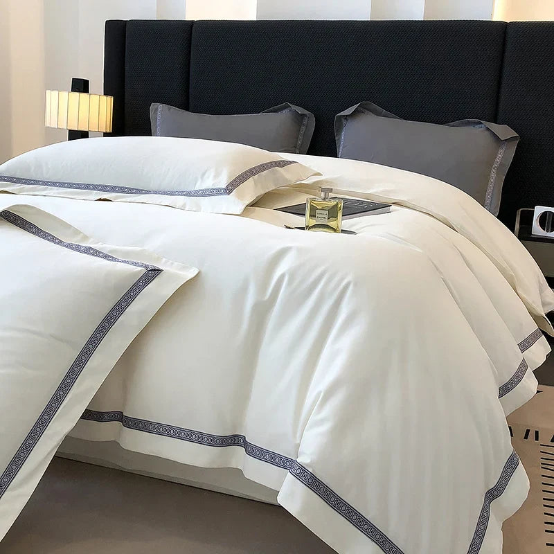 100% Cotton Thickened Brushed Fabric Simple Embroidery Bedding Set