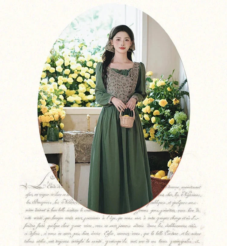 Sunflower Garden Cottagecore Dress with Headscarf