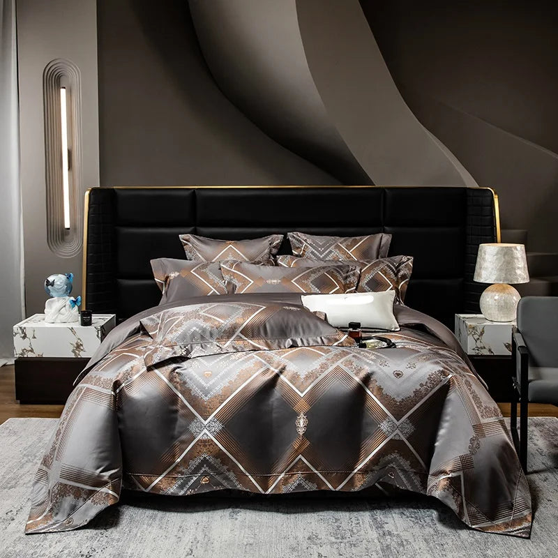 Black Gold Jacquard Egyptian Cotton Bedding Set
