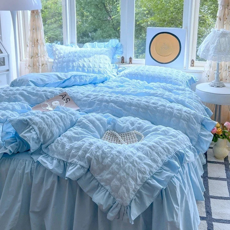 Japanese Seersucker Queen Quilt Cover Set 3/4 Pcs Soft Washed Bedding Set