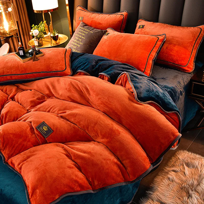 Winter Thicken Warm Velvet Duvet Cover Set Flannel Bedding Set