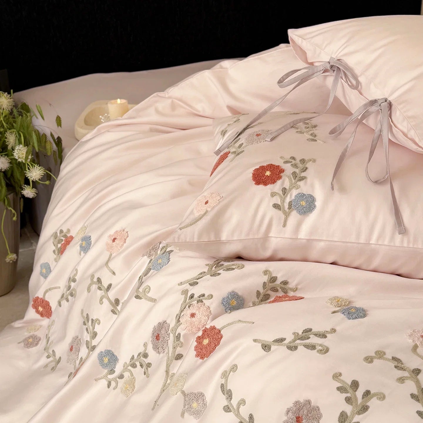 Chic Flowers Towel Embroidery Bedding Set