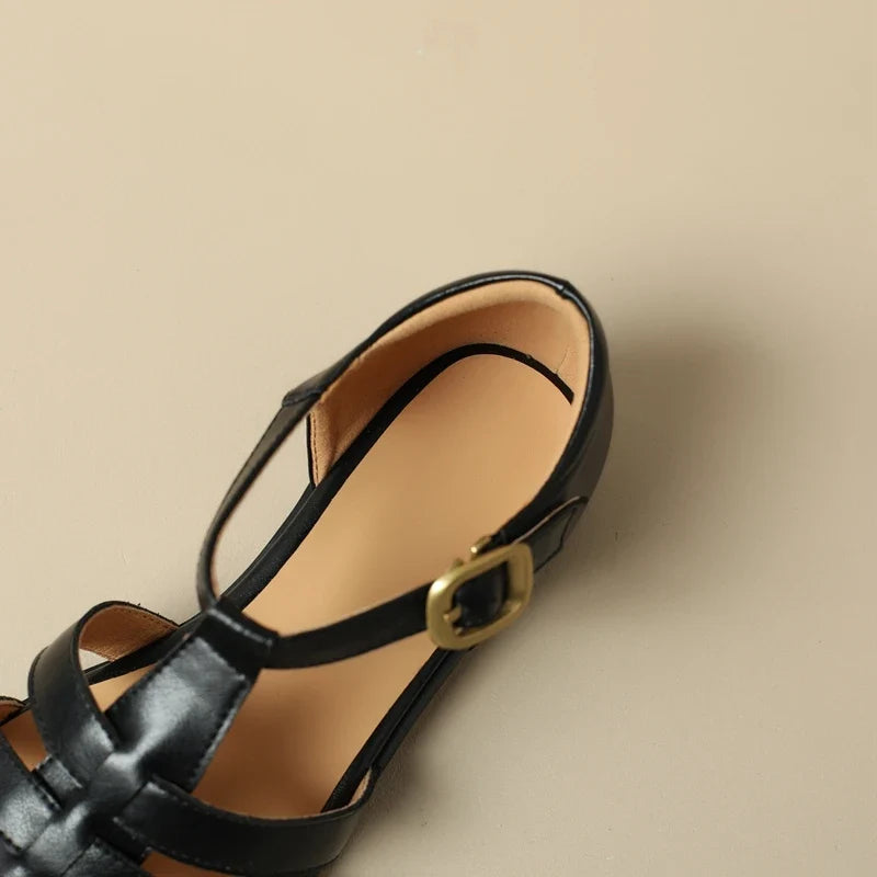 Round Head Leather Comfortable Low Heel