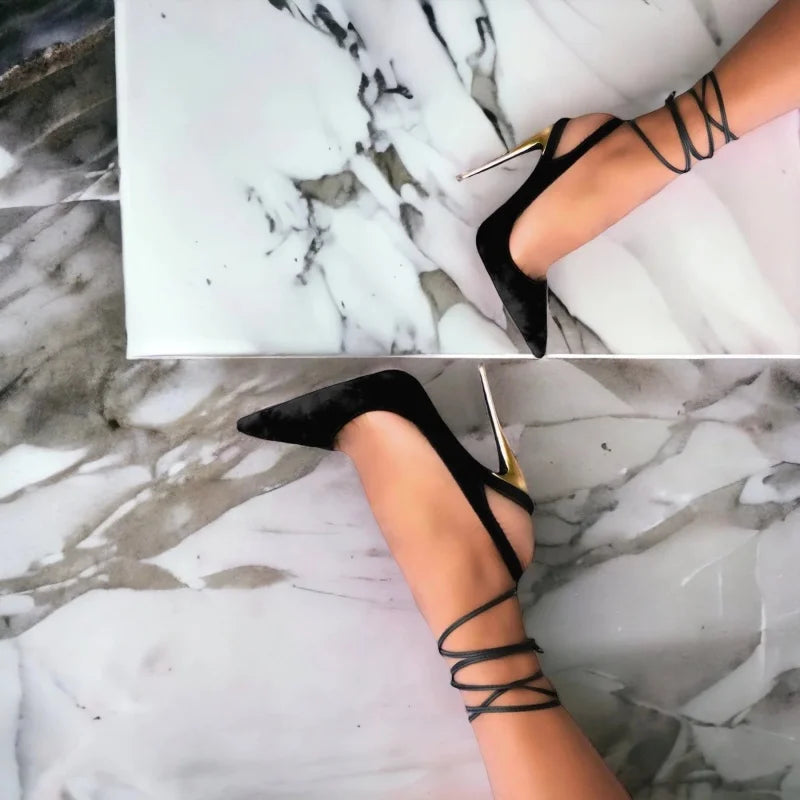 Black velvet Ankle strap Sandals