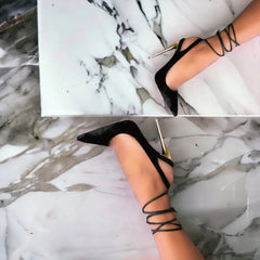 Black velvet Ankle strap Sandals