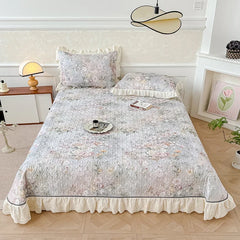 Korean Princess Style Floral Print Lace Ruffles Bedding Set