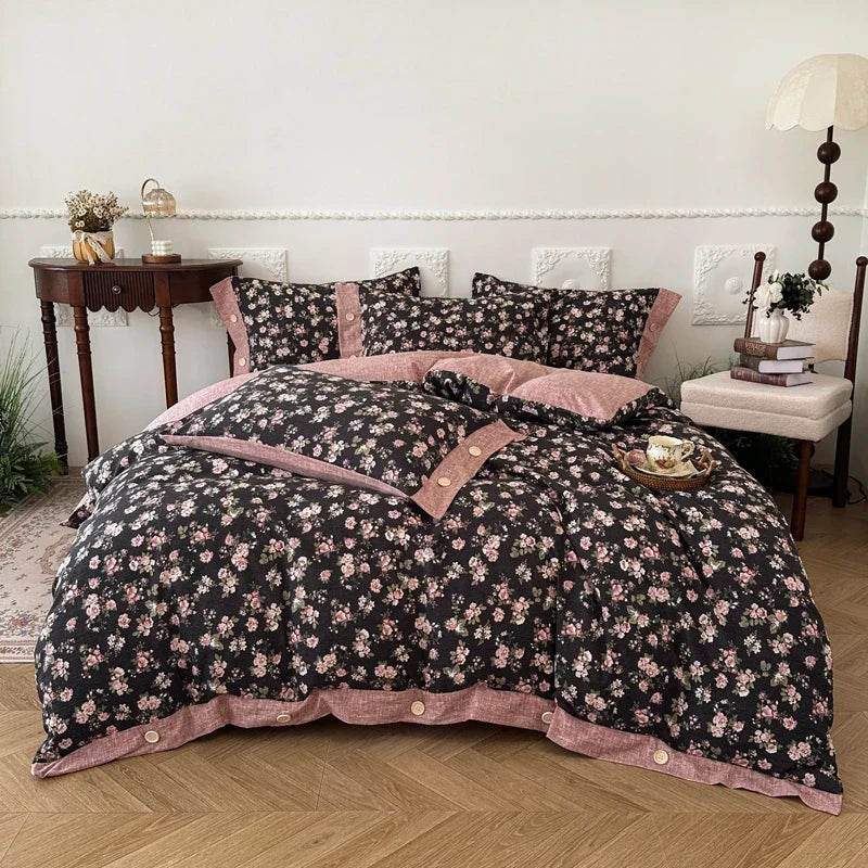 3/4Pcs Korean Princess Style Floral Bedding Set