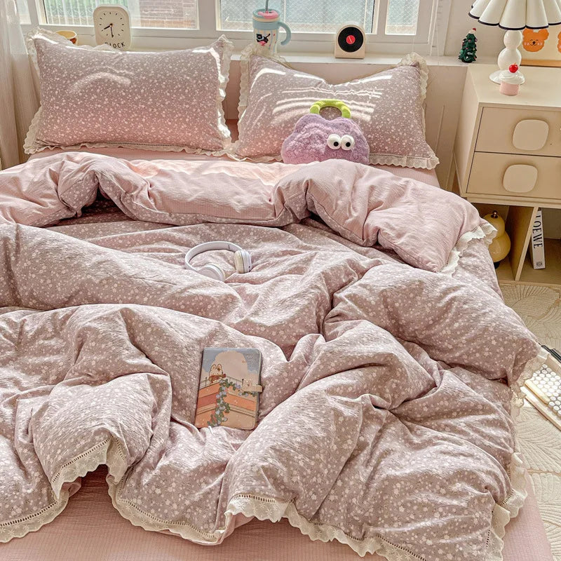 Korean Double-layer Gauze Lace Ruffle Bedding Set