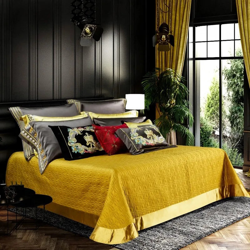 Luxury Gold Green Jacquard Bedding Set