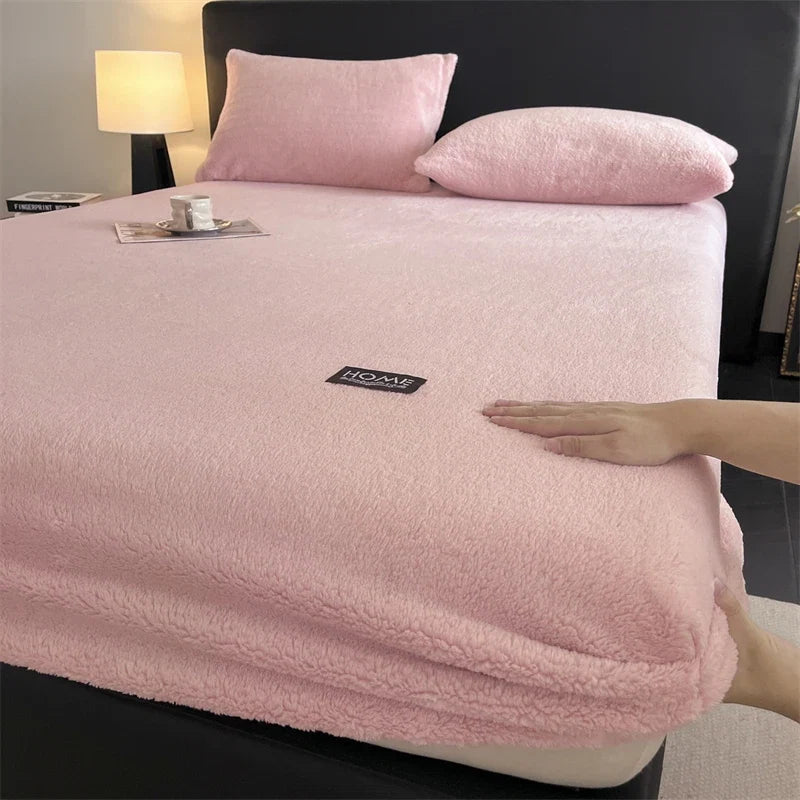 3Pcs Velvet Fleece Fitted Bed Sheet With Elastic Band Anti-slip Adjustable Mattress Cover Thick Warm Bed Cover With Pillowcases