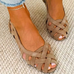 Faux Suede Woven Flat Sandals