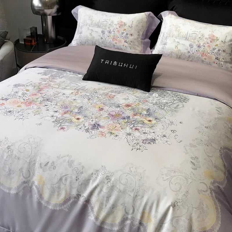 Premium 1000TC Egyptian Cotton Flowers Plant Prints Spring Summer Bedding Set