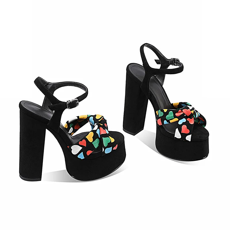 Black Cowhide Paillette Platform Bowknot Round Toe Super High Heel