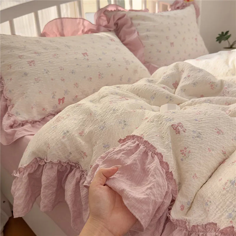 3/4Pcs Korean Princess Style Ruffles Bedding Set