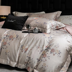 600TC Lyocell Cotton Flowers Jacquard Soft Silky Bedding Set