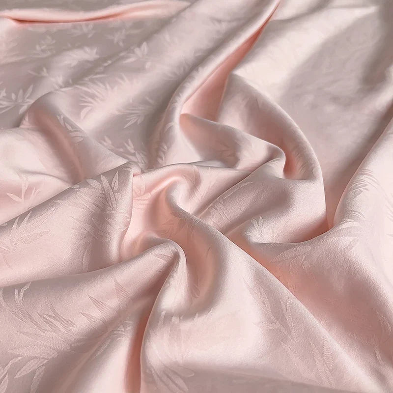 Lotus Hem Tencel Summer Quilt Chic Jacquard Cream Design Silky Smooth Summer Quilt Cool Sheets for Hot Sleepers Pillowcases 4Pcs
