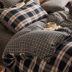 4/6Pcs Black and White Plaid Stripe 100% Cotton Bedding Set