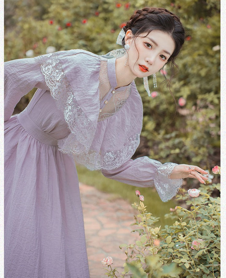 Vestido vintage eduardiano de ninfa lila