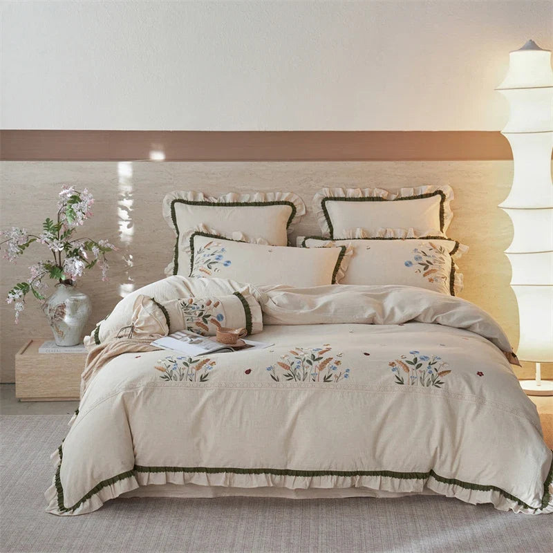 Cotton Linen Blend 4Pcs Bedding Set