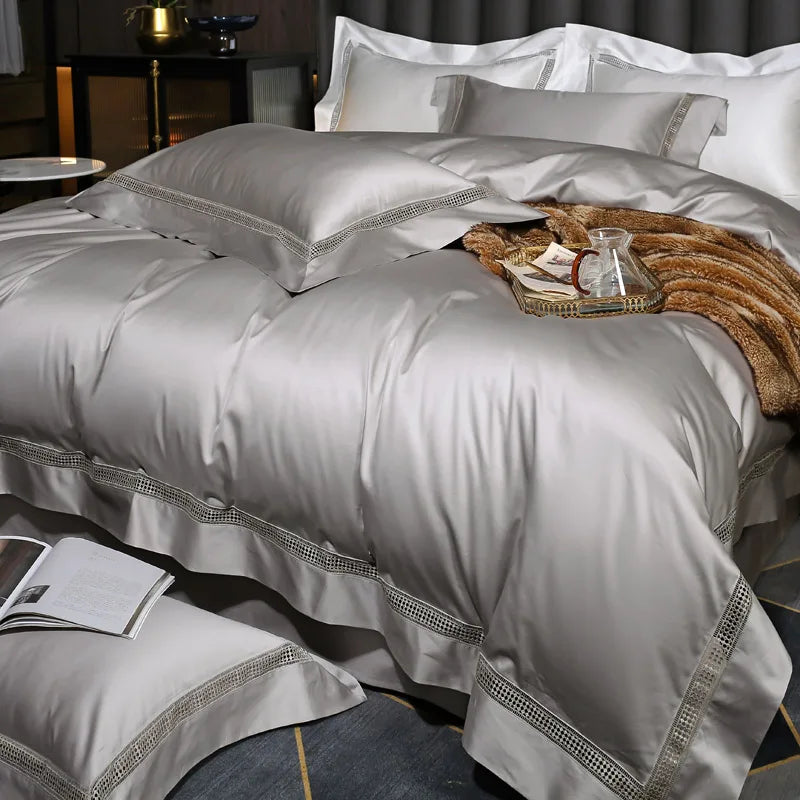 Premium 1000TC Egyptian Cotton Hollow Wide Edge Hotel Style Luxury Bedding Set