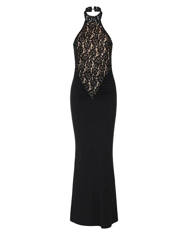 Gabriela Lacework Halter Neck Maxi Dress