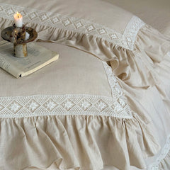 30% Linen And 70% Cotton Lace Ruffles Vintage French Bedding Set