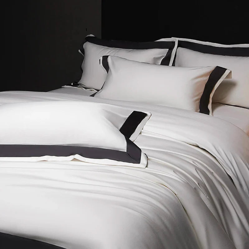 4Pcs Premium 1000TC Egyptian Cotton Solid Color Hotel Style Wide Edge Bedding Set