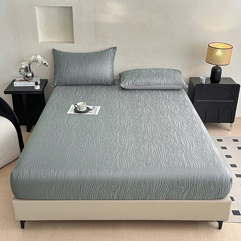 Fashion Ripple Jacquard Fitted Sheet Comfortable Skin Friendly Non Slip Mattress Cover with Deep Pocket Single Double Bedsheets