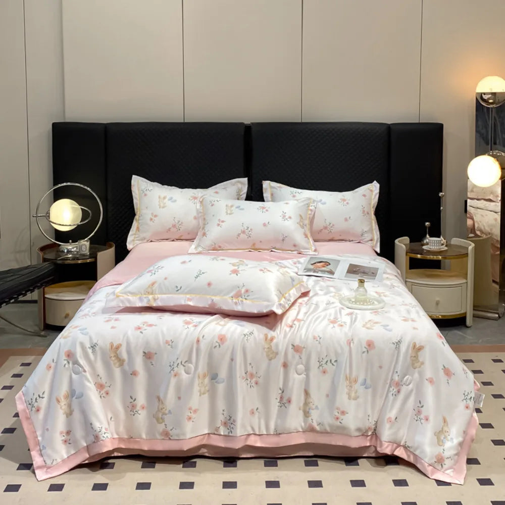 Summer Printed Quilt Set with Pillowcase Washed Cotton Bedding Set