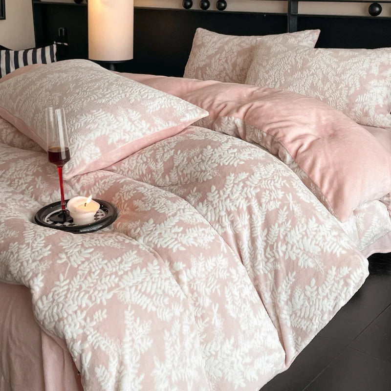 Winter Warm Velvet Duvet Cover Set Printed Queen Bedding Set