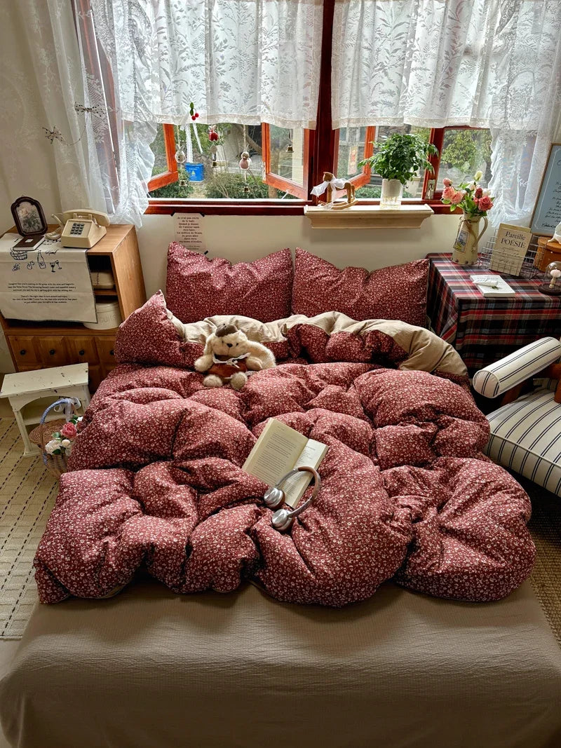 3/4Pcs Retro Small Floral Print Skin-friendly Soft Bedding Set