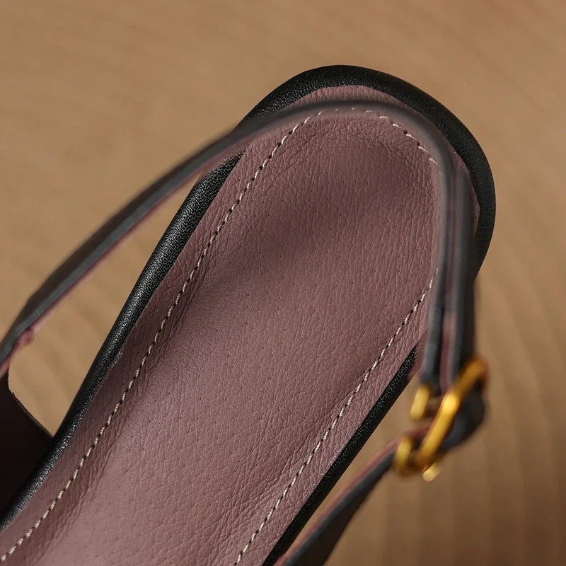 Sheepskin Square Toe Exposed Toe Middle Heel