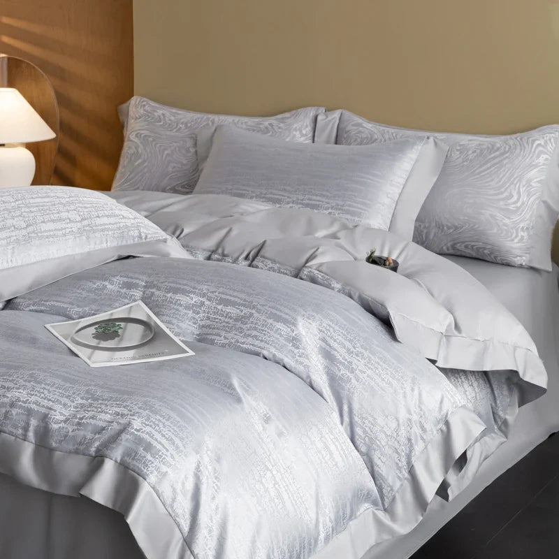 European Luxury Jacquard Ice Silk Duvet Cover Set Fashion Bow Pattern Queen King Bedding Set