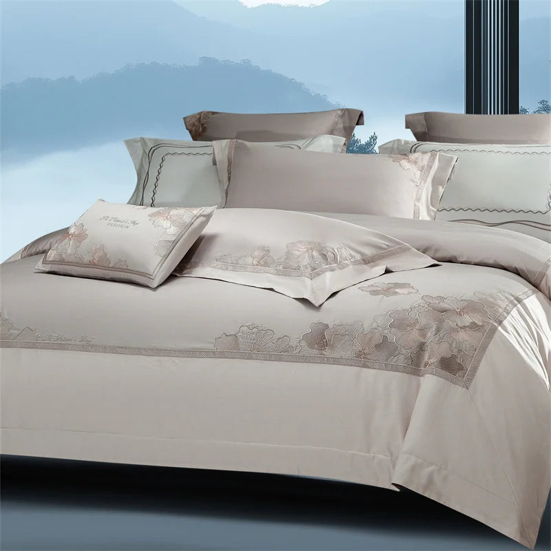 Chinese Style Flowers Embroidery Luxury Bedding Set