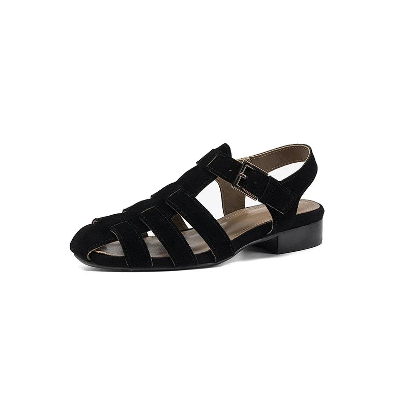 cow suede round toe low Heel