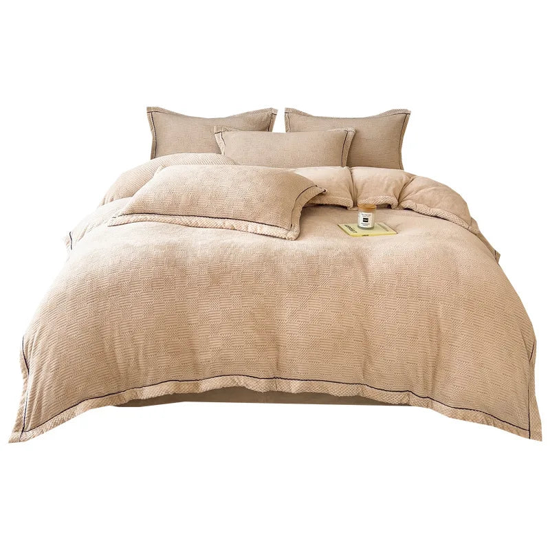 Winter Coral Velvet Duvet Cover Set with Bed Sheets and Pillowcase Warm Keep Skin Friendly Bedding Four Piece Set Quilt Cover