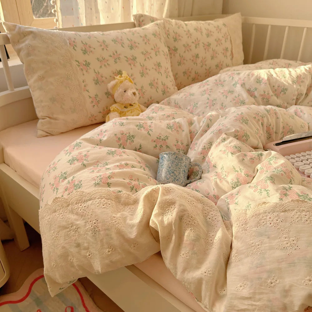 Printed Lace Edge Comforter Cover Sets Bedding Set