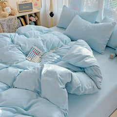 4pcs Duvet Cover Set with Sheet and Pillowcases Solid Color Bedding Set