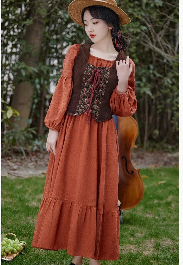 Your Muse 2-Piece Cotton Cottagecore Dress+Vest
