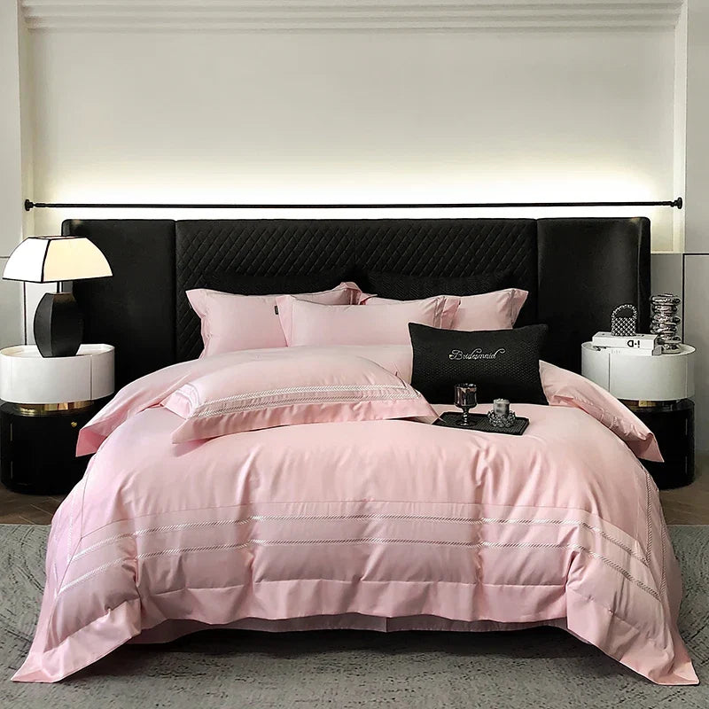 100% Cotton Luxury Embroidery Solid Color Hotel Style Bedding Set