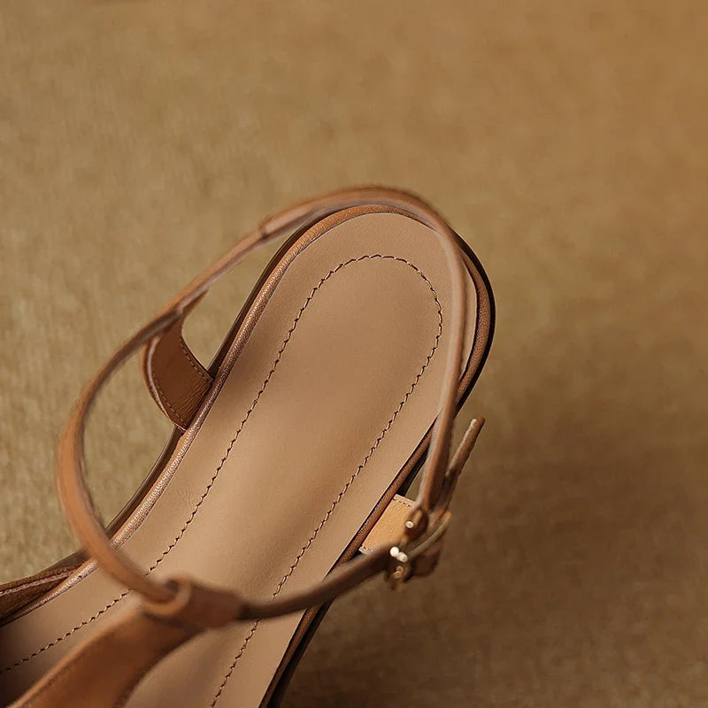 Sheepskin Hollow Breathable Elastic Buckle Middle Heel