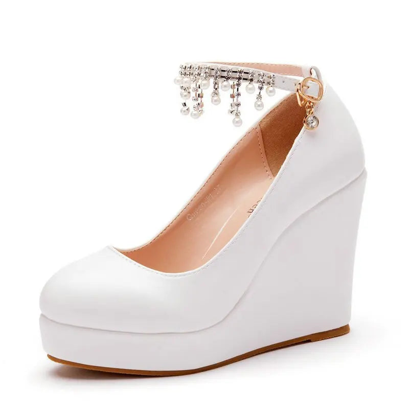 Luxury 11cm White Round Head Water Platform Wedges Shoes