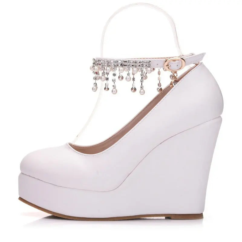 Luxury 11cm White Round Head Water Platform Wedges Shoes