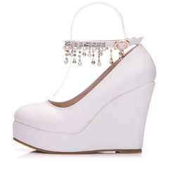 Luxury 11cm White Round Head Water Platform Wedges Shoes