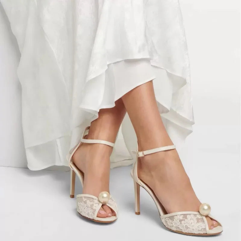 White Mesh Pearl Banquet Shoes
