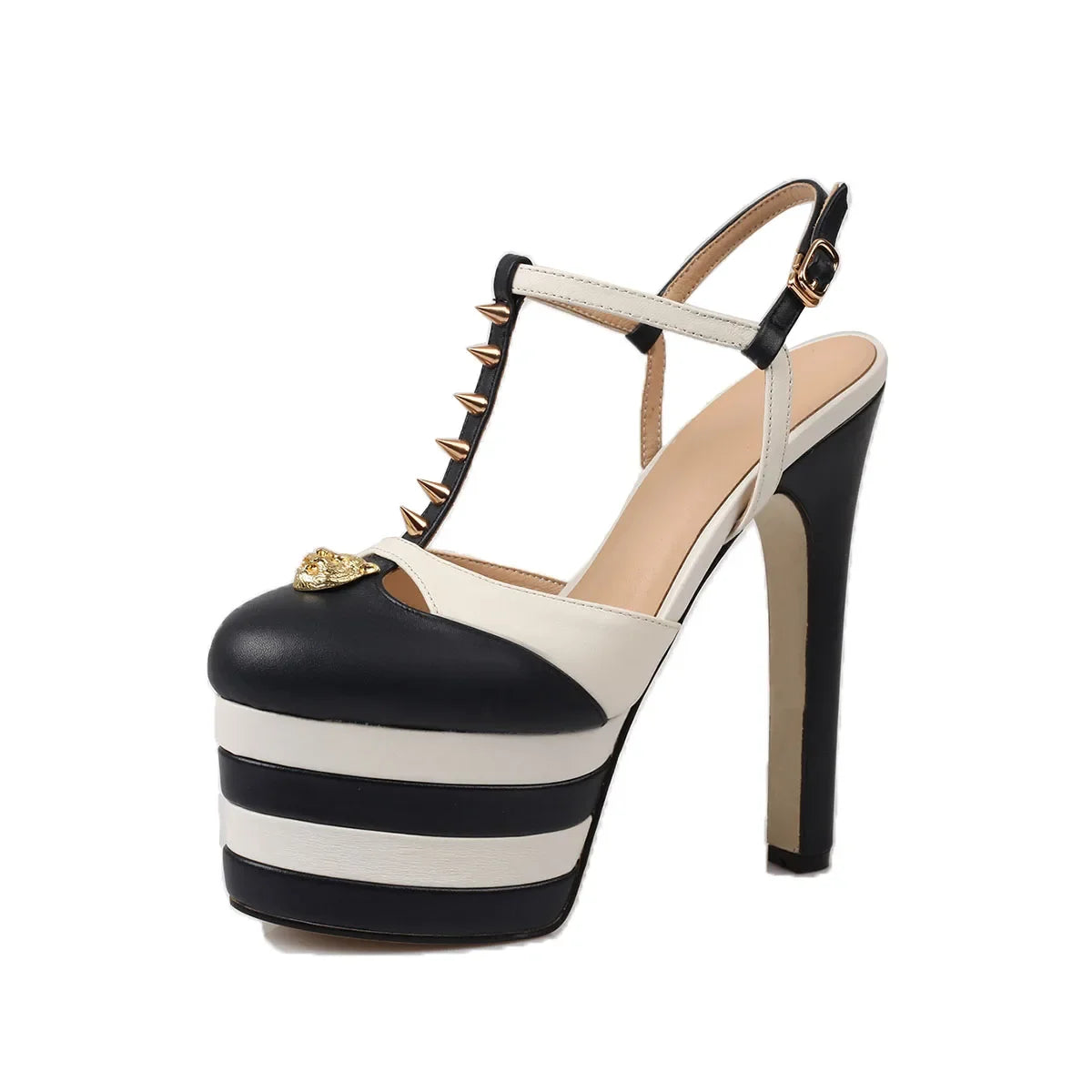 cowhide Platform rivet Mixed Colors Catwalk Shoes