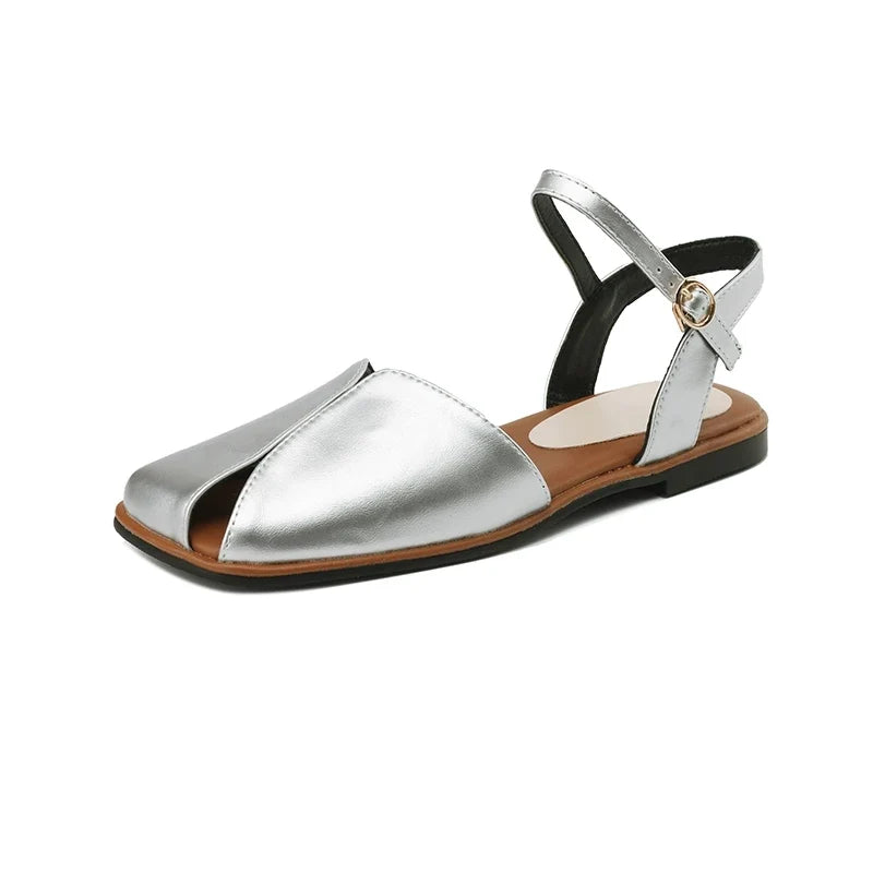 Square Headed Elastic Belt Comfortable Low Heel