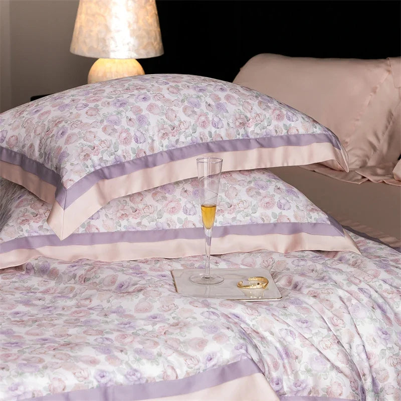 82% lyocell, 8% silk and 10% nylon soft silky flowers digital printing Bedding Set