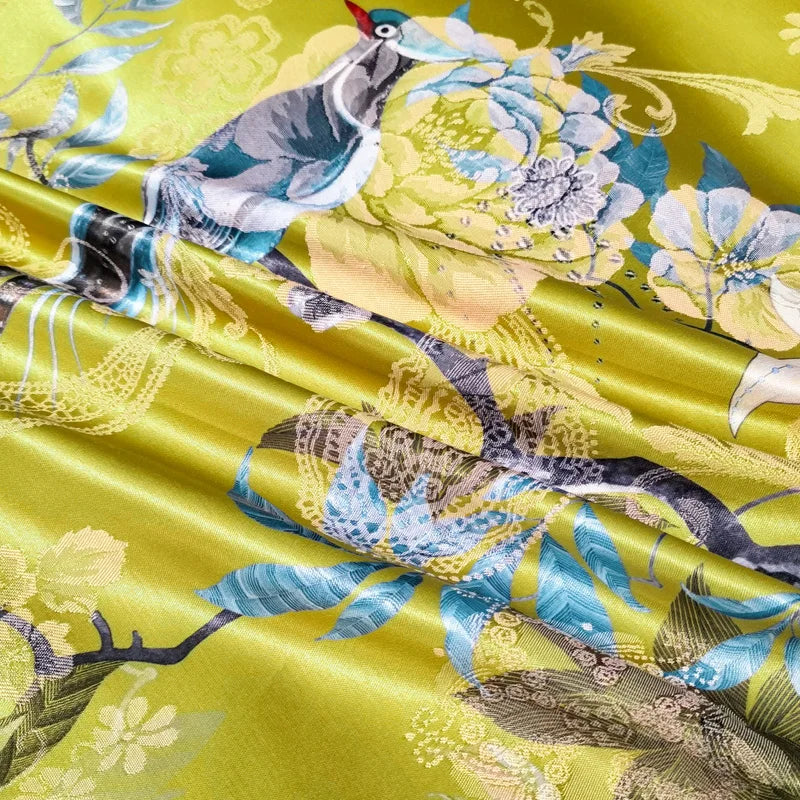 Luxury American Satin Jacquard Cotton Flowers Bird Bedding Set