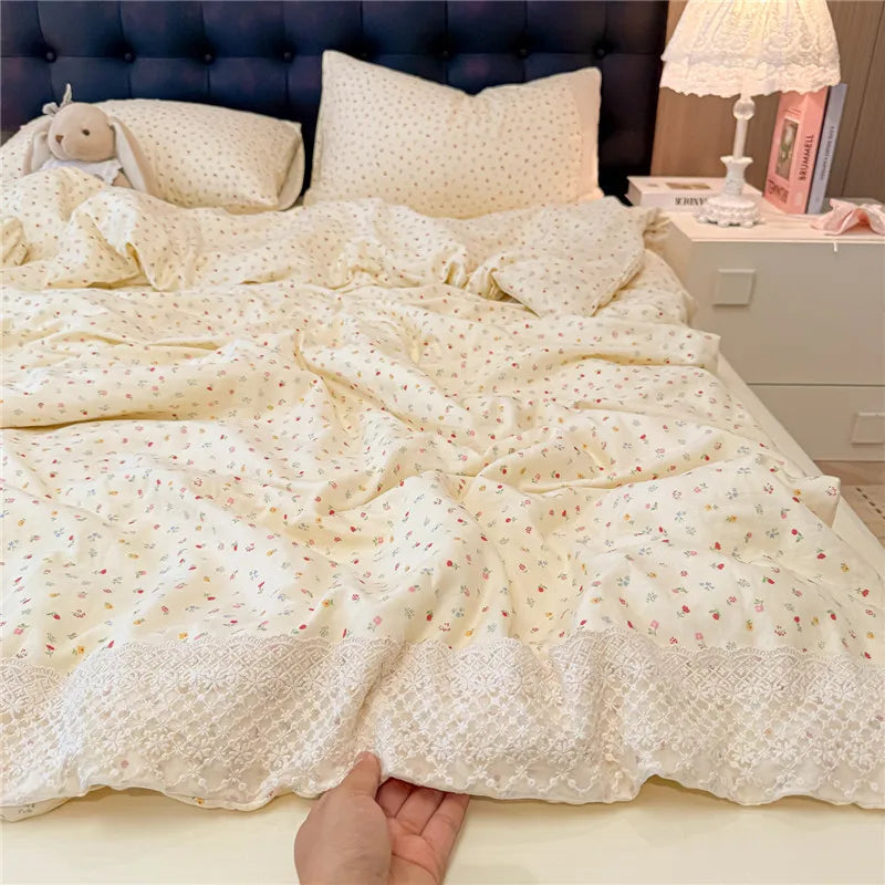 3/4Pcs Princess Style Floral Lace Bedding Set